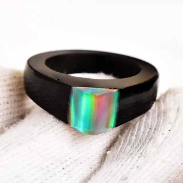 Opale de feu naturelle 9x8 MM sur onyx noir, bague de déclaration fantaisie...