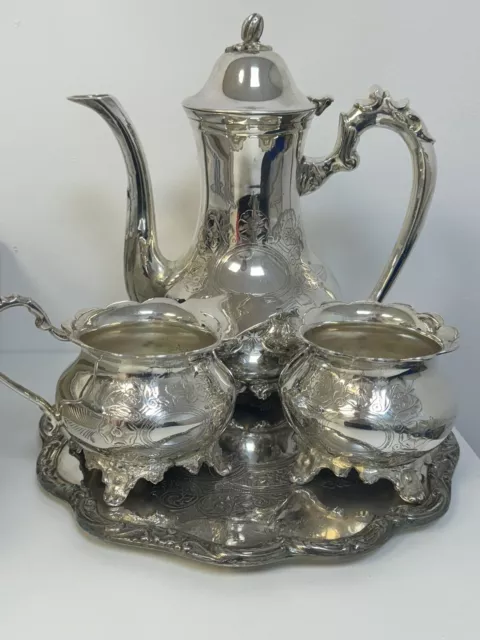5 Pcs silver plated tea set with tray