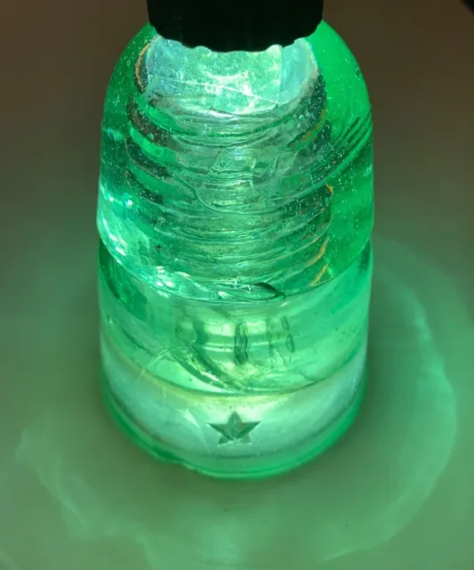 Antique "Star", CD 145 (beehive), aqua/teal/emerald green, glass insulator