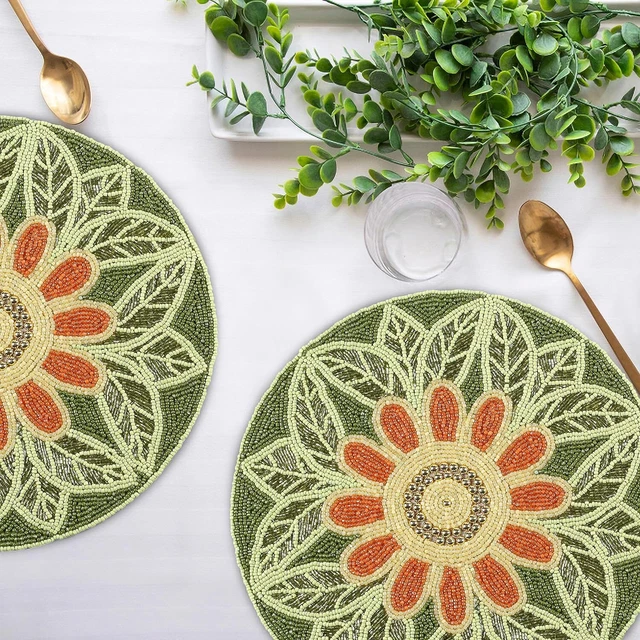 Handmade Beaded Placemat Charger, 13 Inch Round, Set of 2, Beautiful Decorative