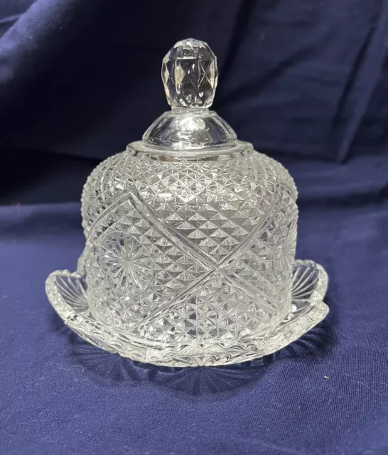 Avon Fostoria Crystal Cover Butter Cheese Dome w/Matching Plate-Vintage 1973