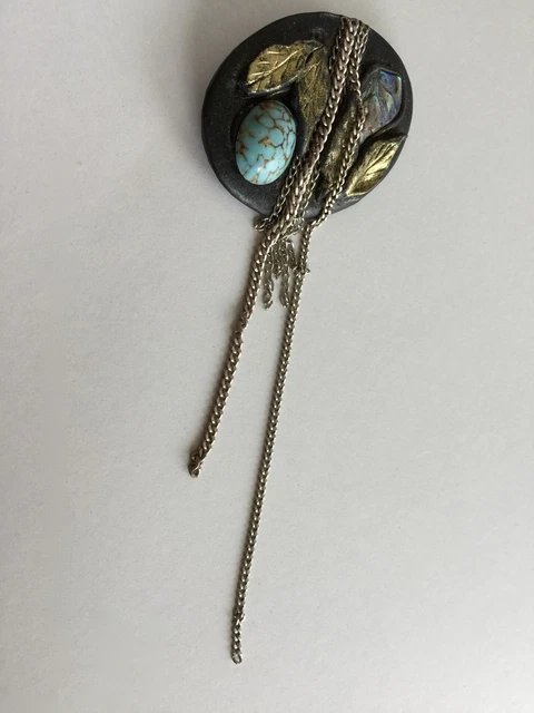 Broche Feuille Murat Années 50 - Métal Doré - Occasion, Bijou Vintage Français