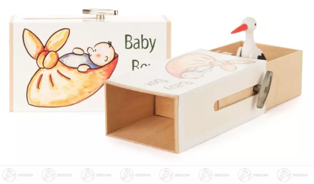 Musikdose Musikdose "Baby-Box" mit Storch  H=ca 6 cm NEU Erzgebirge Spieldose