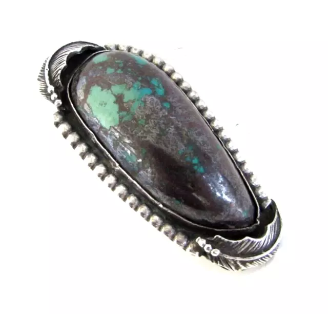 Sterling Silver Large Bisbee Turquoise Ring Southwest Signed J. Cherokee RARE 2