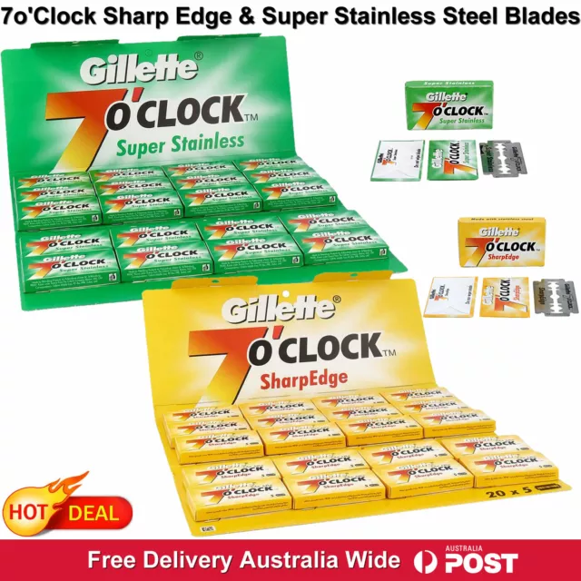 Gillette 7'O Clock Double Edge Blades Super Stainless Sharp Edge Shaving Blades