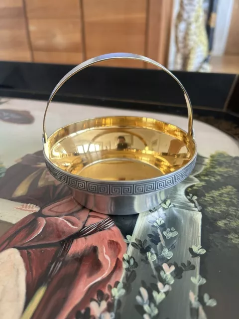 Antique Russian 916 Solid Silver Sugar Bowl / Basket With Gold Gilt. Hallmarked