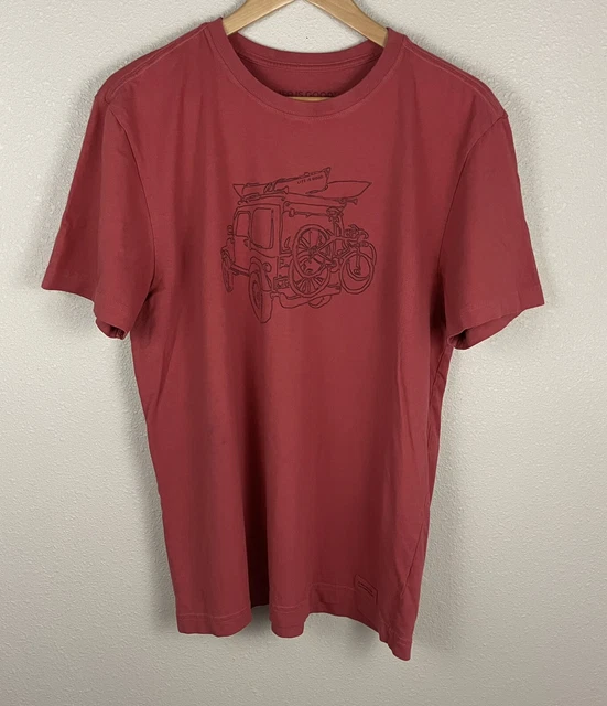 Life Is Good Mens Medium Red Crusher Tee Jeep Bike Canoe