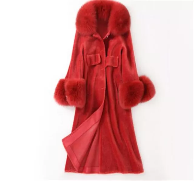 Women's Warm Parkas Loose Wool Fox Fur Colalr Coats Winter Long Jacket Overcoat