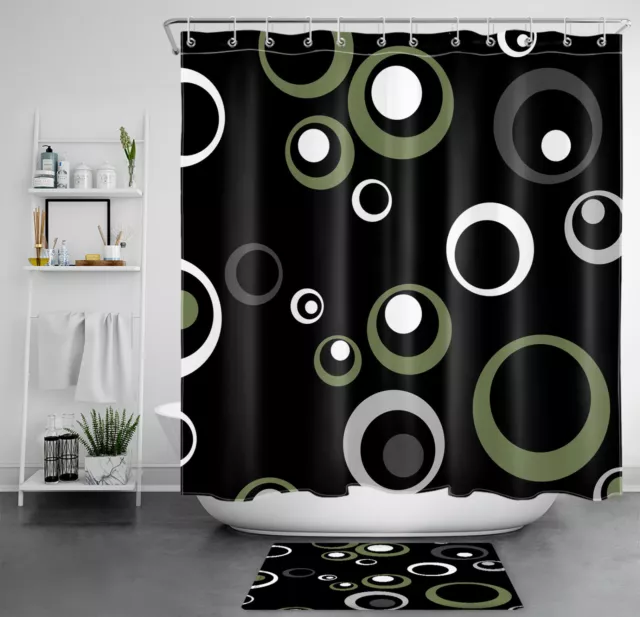 Juego de cortinas de ducha geométricas abstractas verde salvia y blanco para decoración de baño