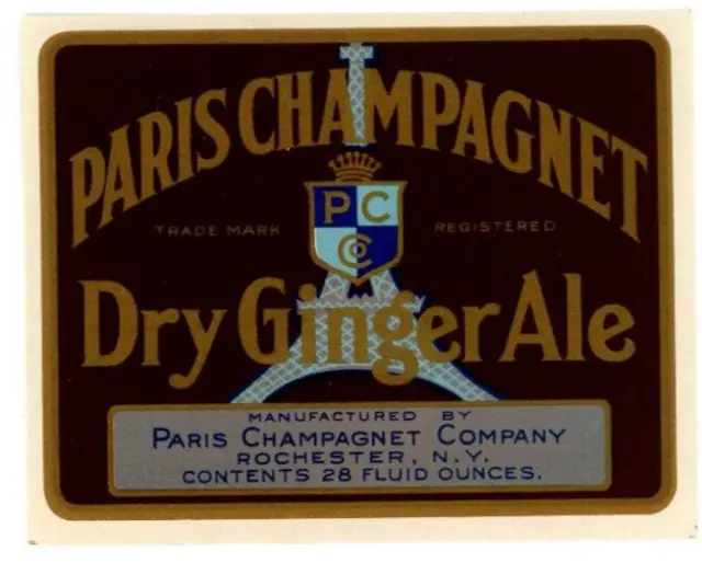 Vintage NOS Paris Champagnet Dry Ginger Ale Label Rochester NY