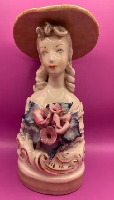 Vintage CORDEY Corday Victorian Lady Bust with hat Figurine Porcelain 1940s ~ 7”