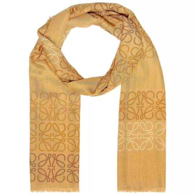 LOEWE Anagram Scarf in Camel New Womens Cashmere Silk Logo Wrap