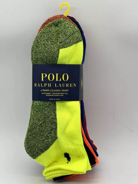 New 6 Pair Pack Polo Ralph Lauren Mens Classic Sport Cushioned Sole Ankle Socks