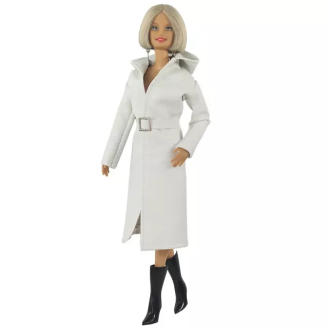 Weiße Lederkleidung für Barbiepuppen Mantel Gürtel Stiefel Outfits 1/6 Zubehör 2