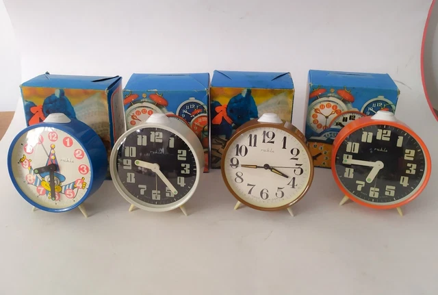 ♥ 4 Orologi Sveglia Da Tavolo Ruhla Vintage Anni 70 Space Age Design Color