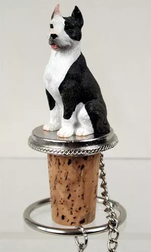 Pit Bull Terrier Brindle Dog Hand Painted Resin Figurine Wine Bottle Stopper