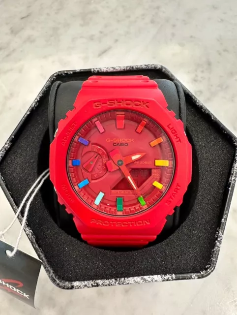 Custom Made G-Shock MODS Watch GA2100-1A4 Casio Red Dial Rainbow Scale Ring