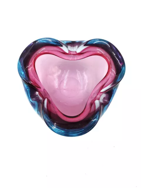 Vintage Murano Glass Geode Ashtray Pink and Blue  Sommerso Mid Century Bowl