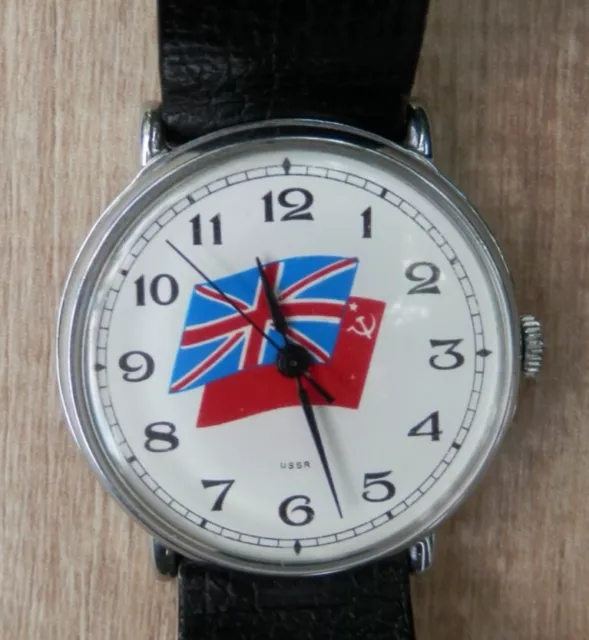 Soviet Union - Union Jack Flags Friendship Watch Wind-Up Keeps Excellent Time