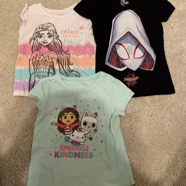 Girls Tee Shirt Lot Of 3 Short Sleeve Character Tops - Frozen, Gabby, Ghost 3T