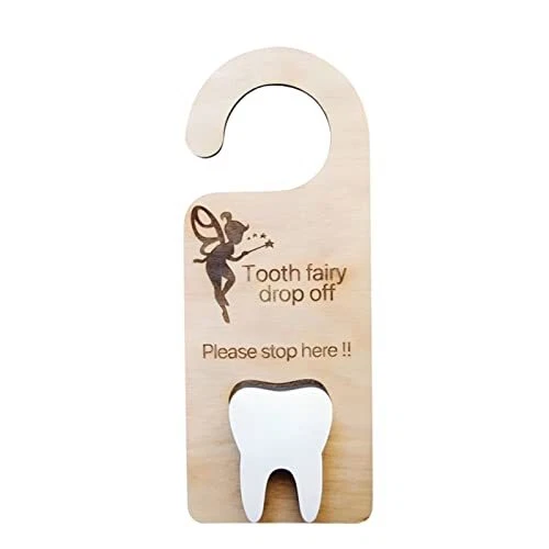 Tooth Fairy Wooden Door Hanger with Money Holder and Tooth-Shaped Storage Dec...