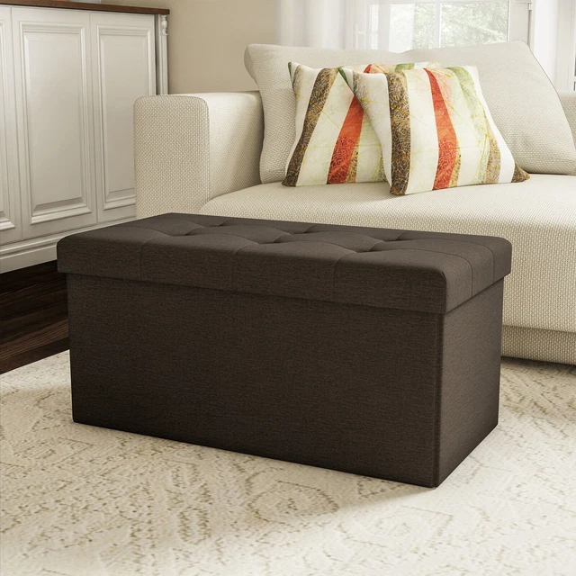 Large Folding Storage Bench Ottoman – Tufted Cube Organizer Furniture