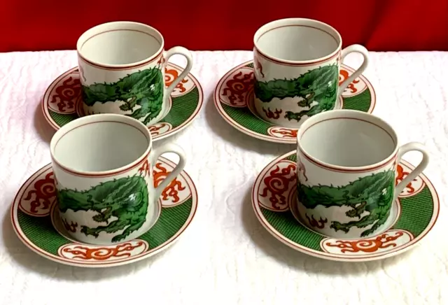 FITZ AND FLOYD Shinmonzen 449 Tea Cups Set of 4 Red and Gold