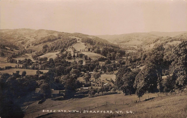 RPPC Strafford Vermont Birds Eye View Church Homes Orange County VT Postcard