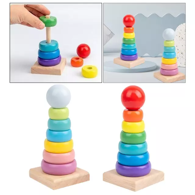 Wooden Rainbow Building Stacking Educational Blocks Fun Montessori Toy For Baby