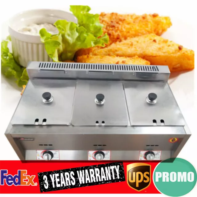 18L Stainless Steel Commercial Countertop 3 Gas Fryer Deep Fryer Propane(LPG) NG