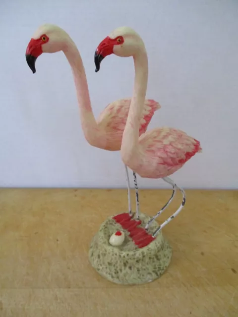 Vintage Enesco Flamingo Love Birds in Nest with Egg with Heart, 6 1/4"