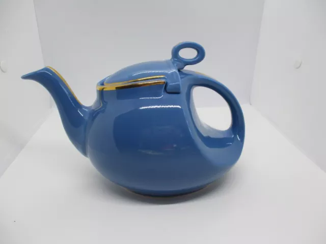 Vintage Hall China 0326 Streamline Cornflower Blue Teapot w/Gold Trim