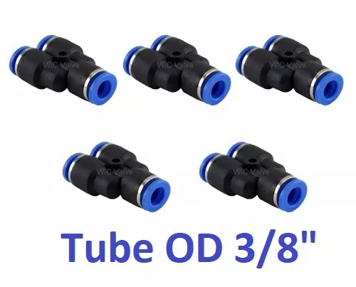 Pneumatic Y Union Connector Tube OD 3/8" One Touch Push In Tube Fitting 5 Pieces