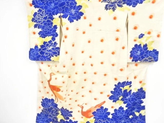 39514# Japanese Kimono / Antique Kimono / Embroidery / Flower & Peacock