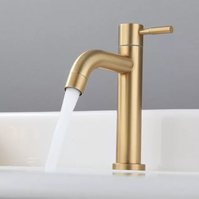 Modern Design Brushed Gold Single Lever Bathroom Sink Faucet with Showerhead