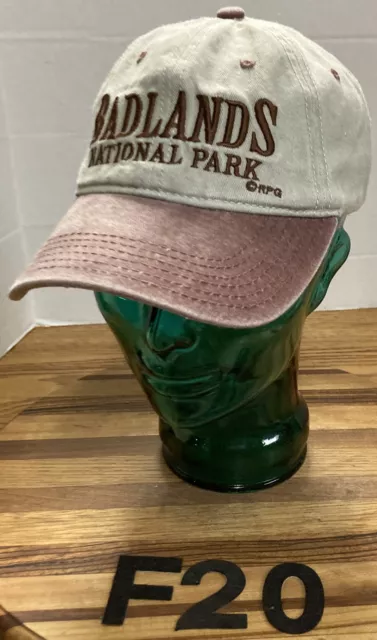 Badlands National Park Hat Tan/Burgundy Strapback Adjustable Vgc F20