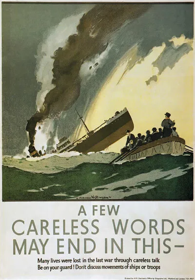WB15 Vintage WW2 Careless Words May End In This British WWII War Poster A3
