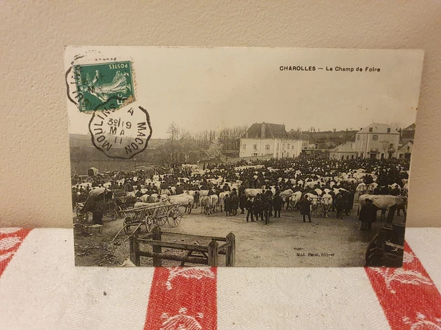 Cpa Charolles Le Champ De Foire Marché Au Bovins