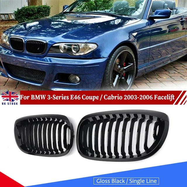 AstraDepot Gloss Black & M-Color Front Kidney Grills For BMW E46 Coupe & Cabrio (2003-2006) - Left & Right