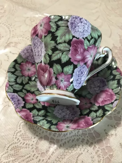 Vintage ROYAL STAFFORD Chintz Cabbage Roses & Hydrangeas Floral Teacup & Saucer