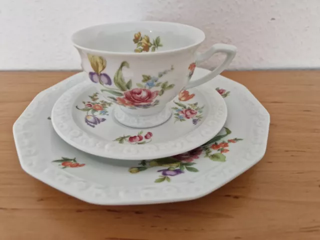 Wie neu - 3 tlg. Kaffeegedeck - Rosenthal Classic Rose Maria Sommerstrauß