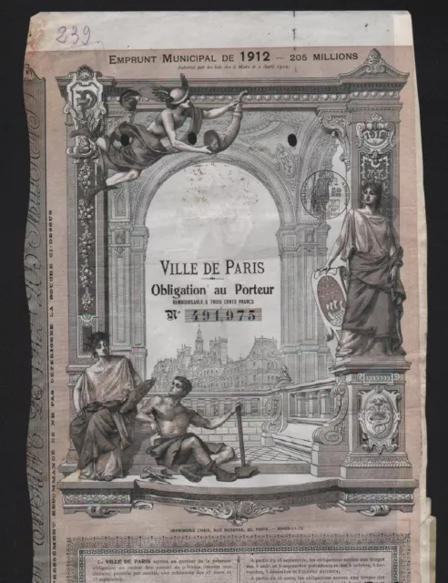 TOP DECO => Emprunt de la VILLE de PARIS 1912 (C)