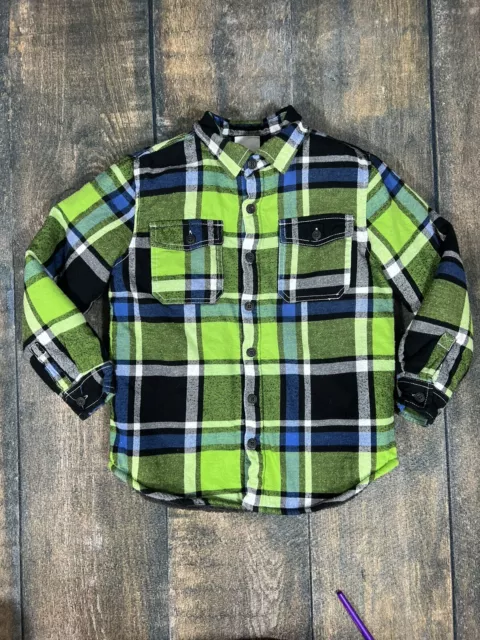 Crazy 8 Boys Size Medium 7/8 Plaid Flannel Jacket With Fleece Lining! Blue Green