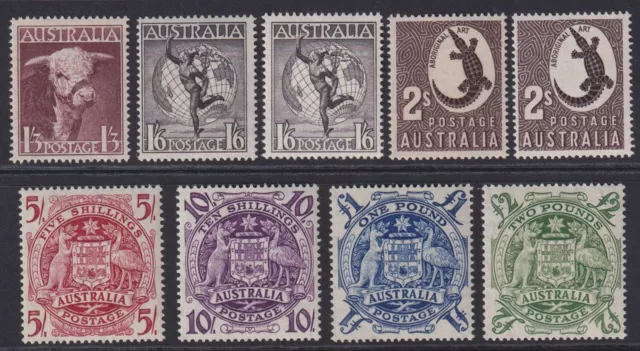 Australia. 1948-56. SG 223-224d, 1/3 to £2 + SG 224e & 224f. Superb UM set.