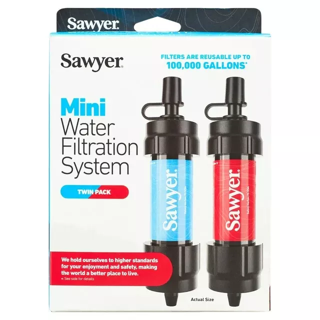 Sawyer Products SP8101 Mini Water Filtration System, Twin Pack, Cyan and Red