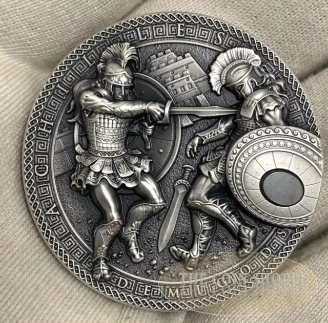 ACHILLES VS HEKTOR 2017 2 oz Pure UHR  Hematite Stone Silver Coin Niue