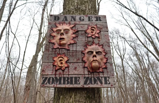 Danger Zombie Zone Sign Halloween Walking Dead Prop