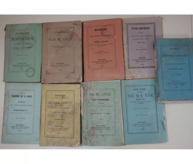 Lot de 10 livres de la Société des Livres Religieux, Toulouse - 1854 à 1864