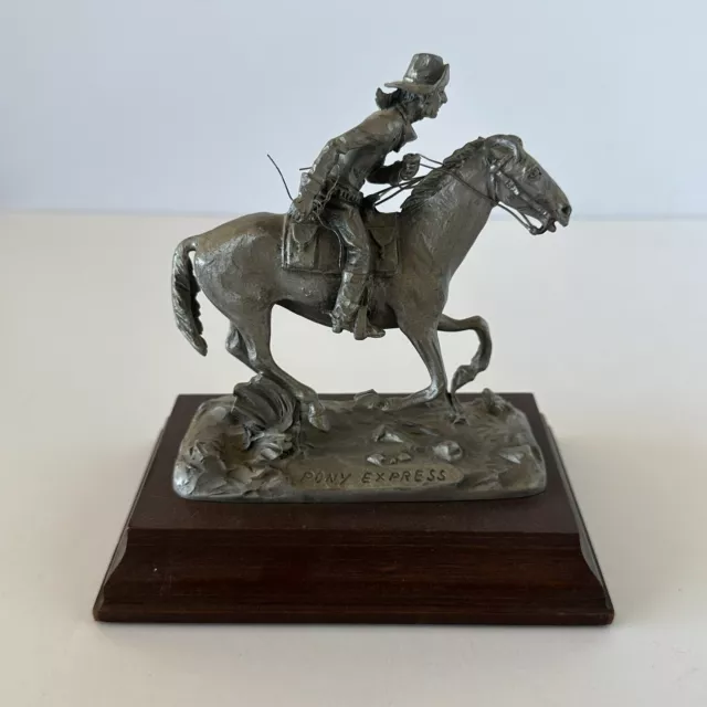Pony Express Pewter Cowboy Wood Base by Philip Kraczkowski Western Vintage
