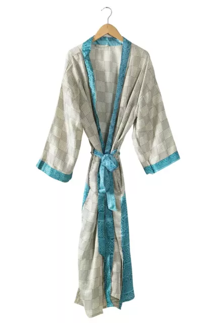 Sari Indien Robe Pyjama Ikat Peignoir Kimono Crêpe Soie Chemise de Nuit